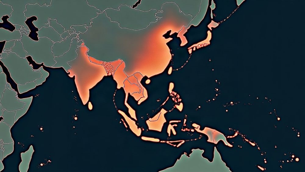 Mapa mostrando flujos de estafa cripto desde el sudeste asiático hacia Estados Unidos
