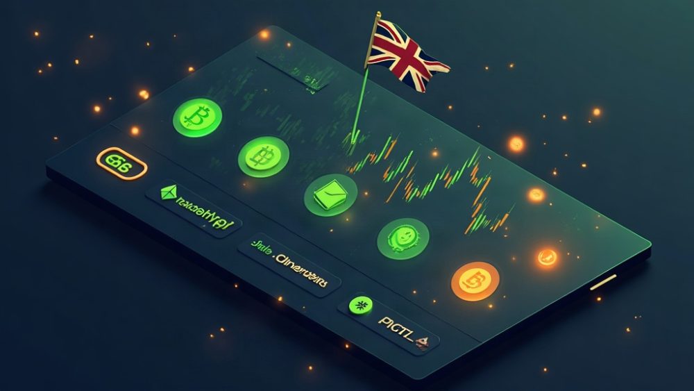 Pantalla de inversión con iconos de BTC y ETH junto a logos de emisores de ETN