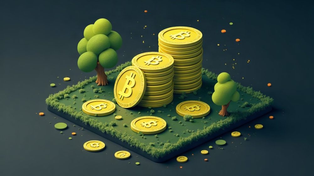 Monedas Bitcoin junto a escudo agrietado siendo reparado, representando devolución de fondos tras corrección