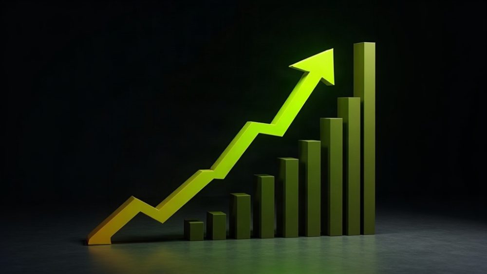 Flecha ascendente junto a barras de gráfico crecientes representando flujos de ETFs