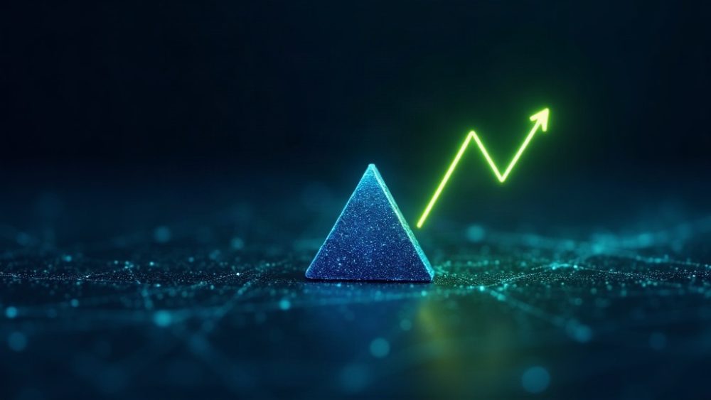 Token ARB con flecha ascendente y gráfico de velas verdes