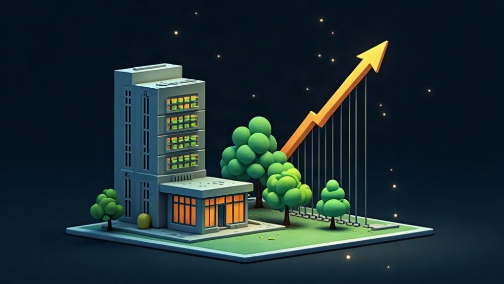 Token AVAX ascendiendo junto a edificio corporativo simbolizando alianza Hanwha