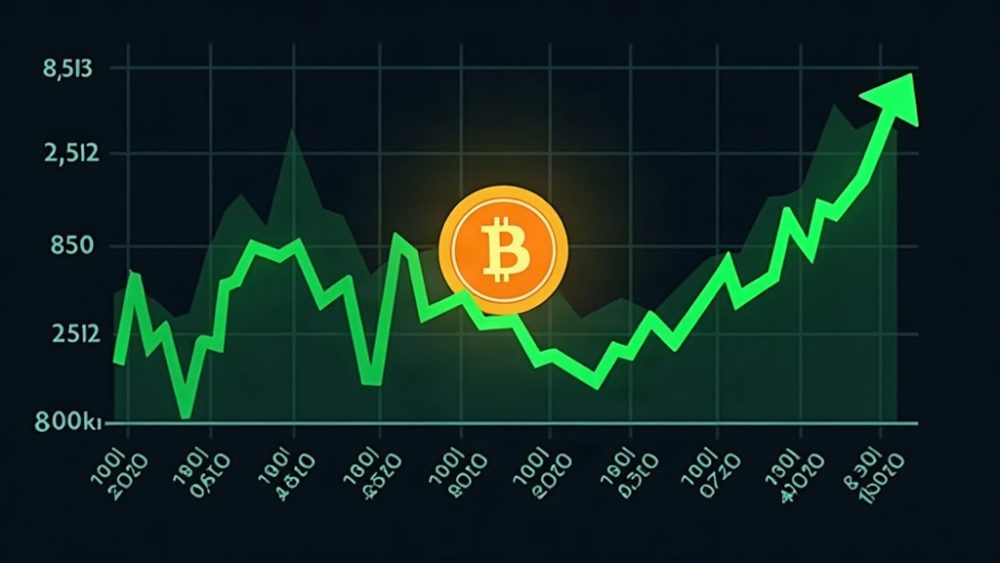 Gráfico de Bitcoin descendiendo bajo $80K con documento de empleo y flecha bajista