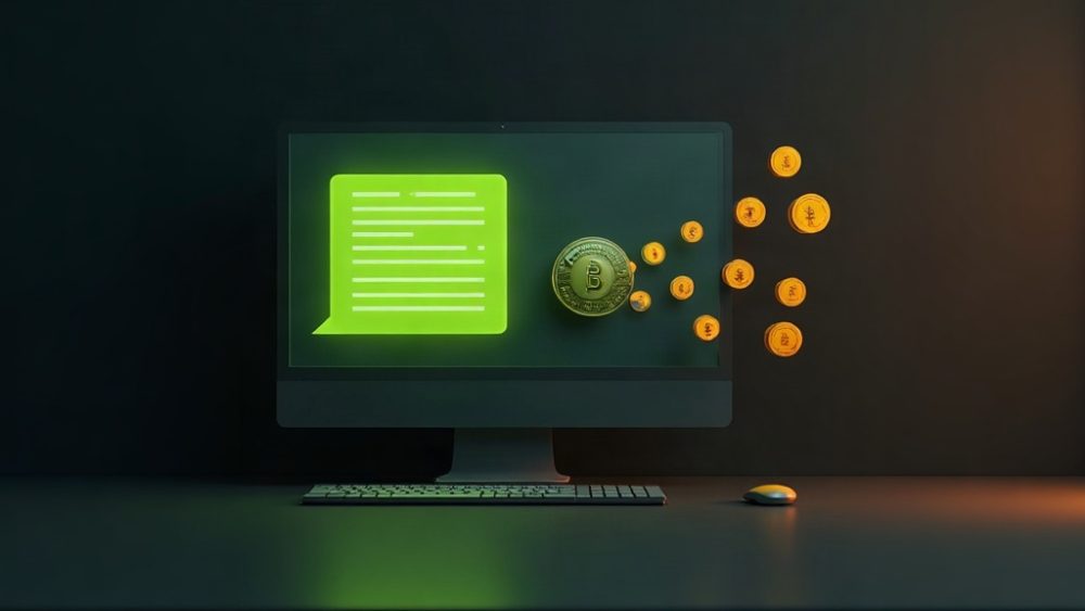 Pantalla de chat con enlace y wallet perdiendo tokens