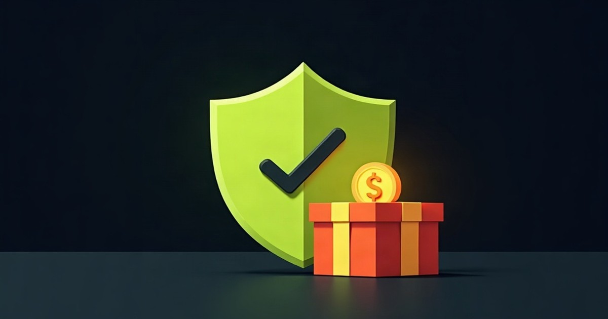Escudo verde con una marca de verificación junto a una caja de regalo, representando un airdrop verificado y seguro