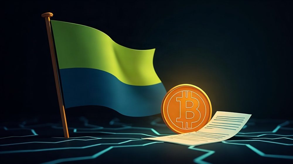 Bandera salvadoreña, símbolo Bitcoin y documento FMI con interrogante