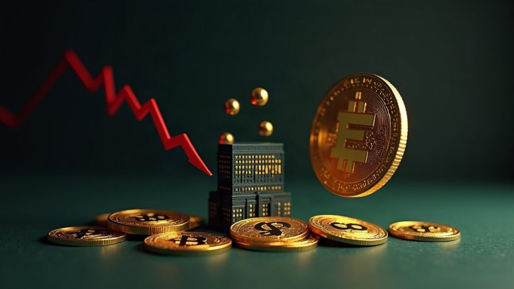 Moneda ENA descendiendo con gráfico bajista y billetera transfiriendo tokens a exchange