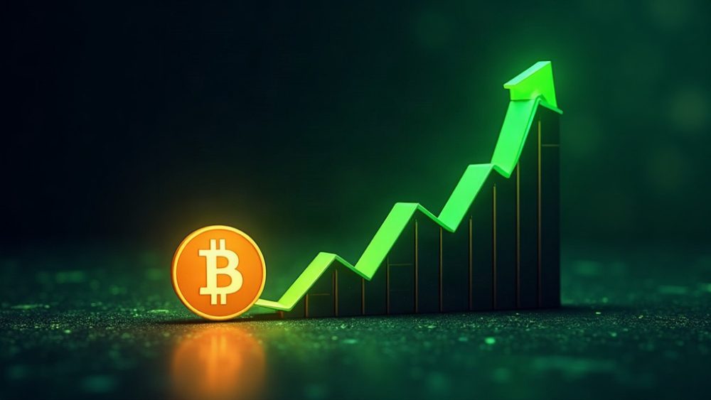 Flecha ascendente verde sobre gráfico representando entradas récord en ETF de Bitcoin