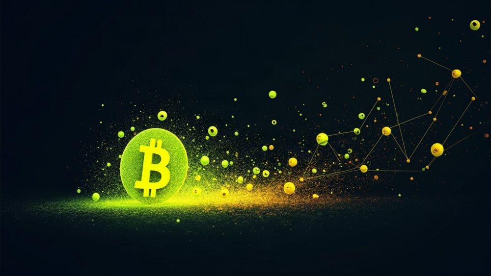 Candado roto con símbolos de Bitcoin convirtiéndose en Ethereum mediante cadena de bloques