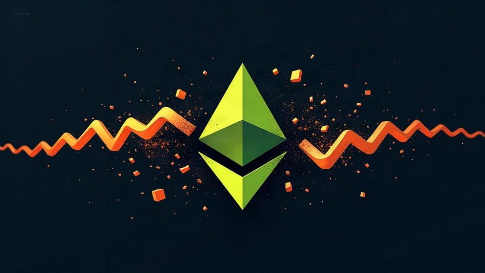 Blockchain dividiéndose con símbolo de Ethereum emergiendo
