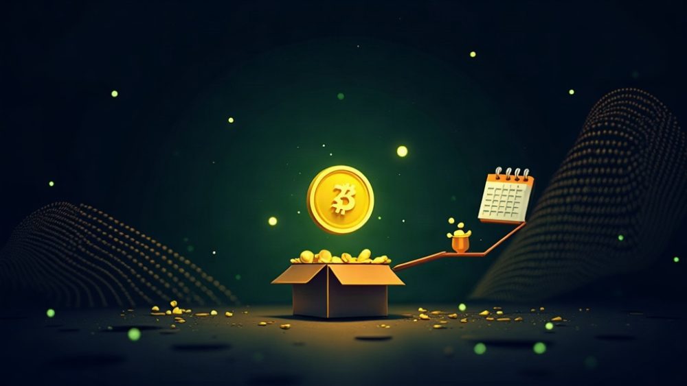Token HYPE cayendo hacia una balanza con flecha descendente y calendario