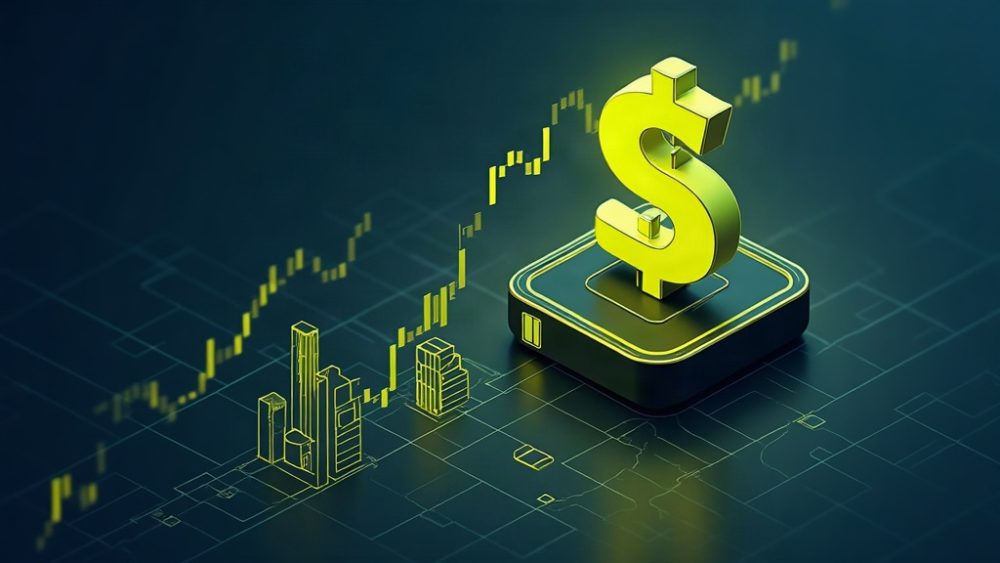 Moneda Internet Computer junto a gráfico de velas alcista cruzando medias móviles