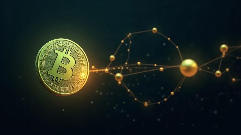 Moneda estable con símbolo de dólar conectada a nodo blockchain representando integración de USDG