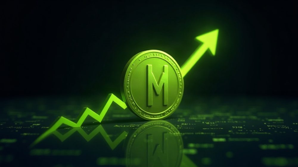 Moneda XRP subiendo sobre gráfico alcista representando nuevo máximo histórico