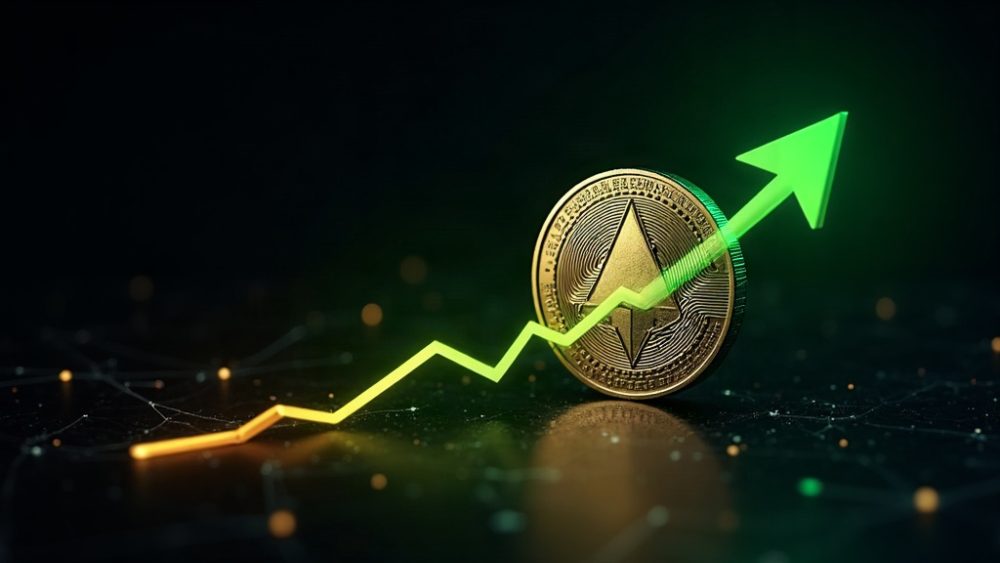 Moneda XMR junto a escudo de privacidad y flecha ascendente