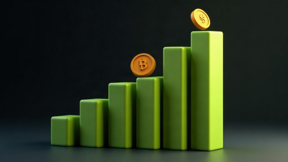 Gráfico de crecimiento de depósitos con token MORPHO representando hito de $14 mil millones