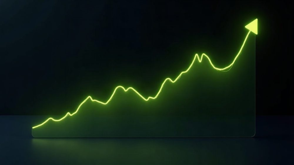 Gráfico de velas con flechas ascendente y descendente y símbolo de multiplicador 20x, representando futuros perpetuos apalancados
