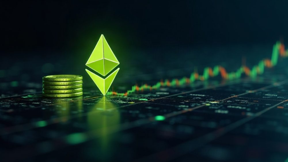 Interfaz de inversión con iconos de Bitcoin y Ethereum junto a gráficos de acciones