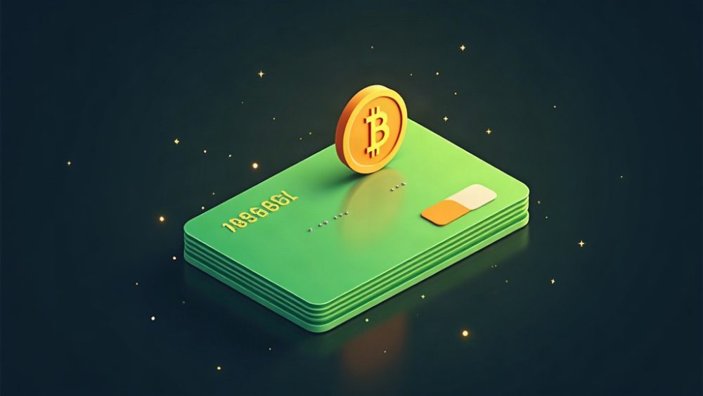 Tarjeta cripto con reloj de cuenta regresiva y wallet recibiendo fondos