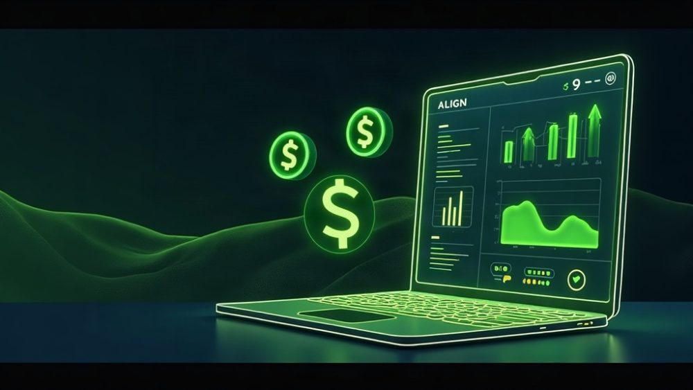 Dashboard de verificación de airdrop con marca verde y tokens ALIGN