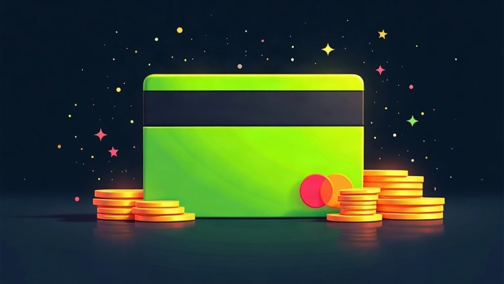 Tarjeta de crédito junto a monedas stablecoin conectadas por blockchain
