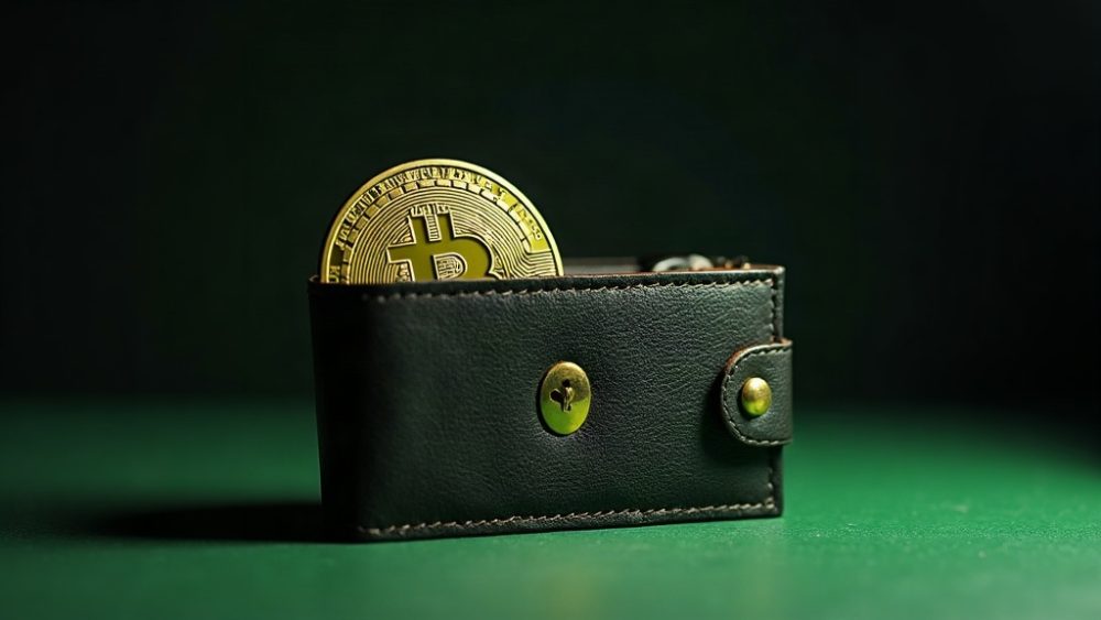 Cofre de Bitcoin antiguo abriéndose con monedas saliendo hacia exchange