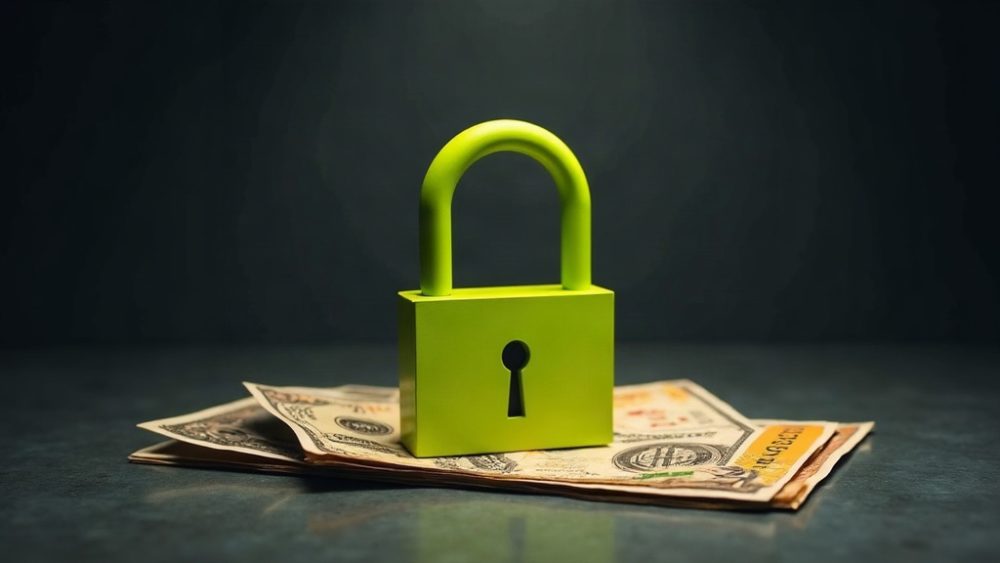 Llave dorada saliendo de wallet Bitcoin junto a martillo judicial